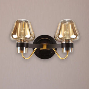 Modern Black Amber Glass Wall Lamp - 2-Light Mushroom Sconce Light Fixture For Living Room