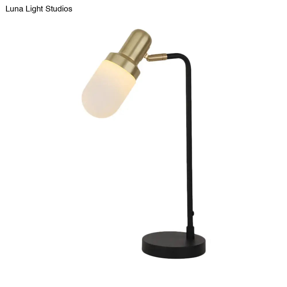 Modern Black And Gold Bedside Nightstand Lamp With Frosted Glass Shade