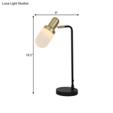 Modern Black And Gold Bedside Nightstand Lamp With Frosted Glass Shade