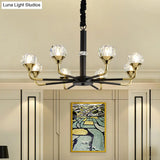 Modern Black And Gold Chandelier Light Fixture With Crystal Shades - 6/8 Head Living Room Suspension