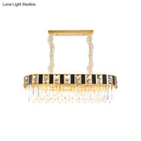 Modern Black And Gold K9 Crystal Oval Island Light - 12 Heads Pendant For Dining Room Ceiling