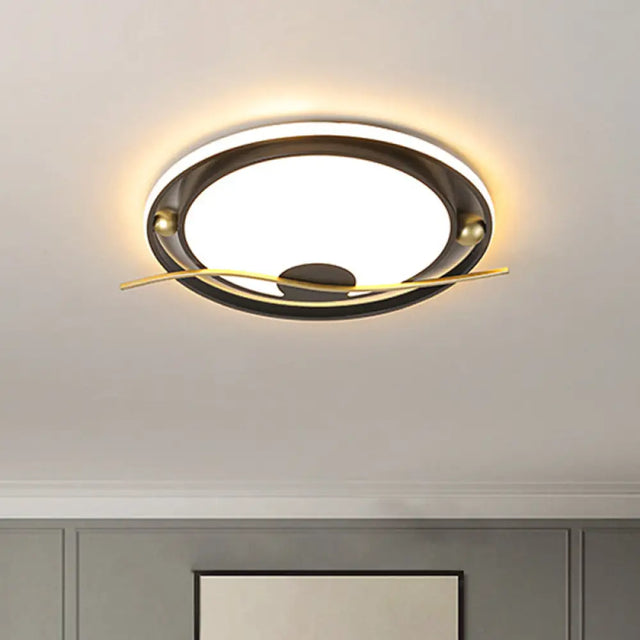Modern Black And Gold Led Flush Mount Ceiling Light With Warm/White