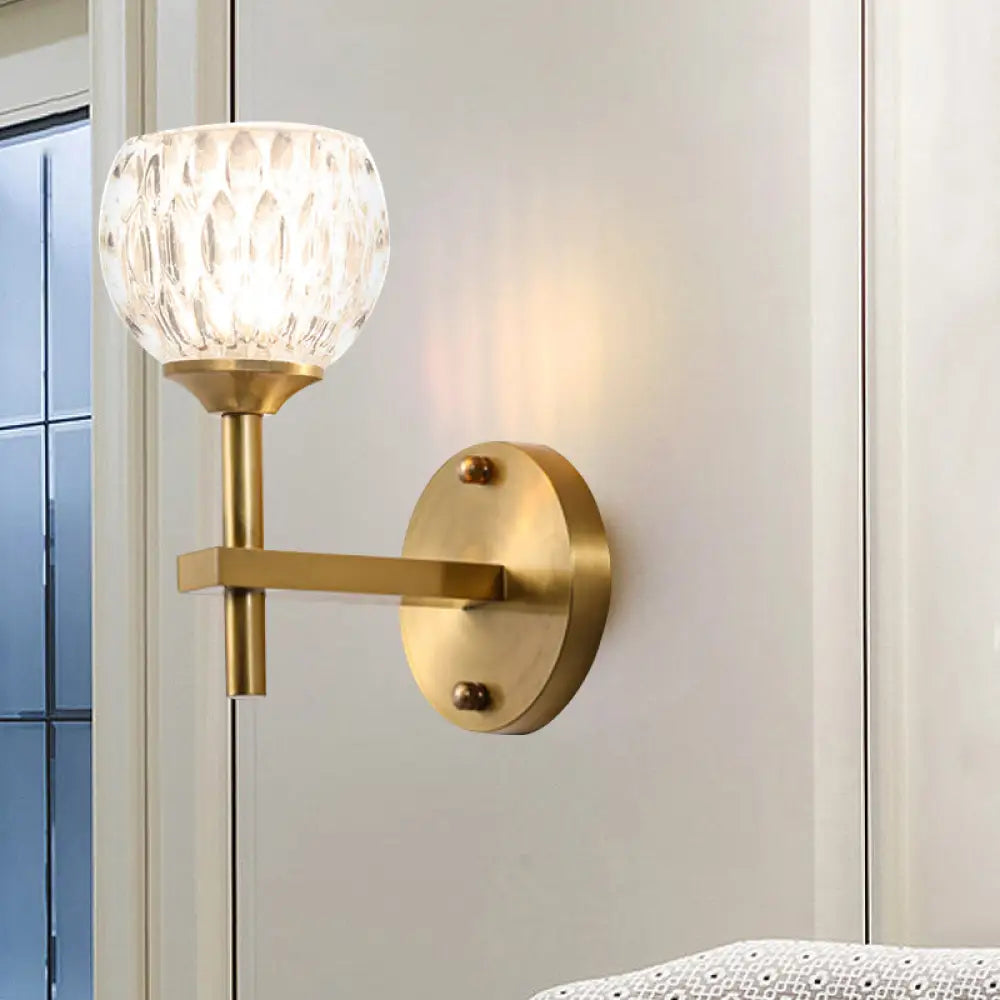 Modern Black And Gold Wall Light With Clear Dimpled Glass For Living Room 1 /