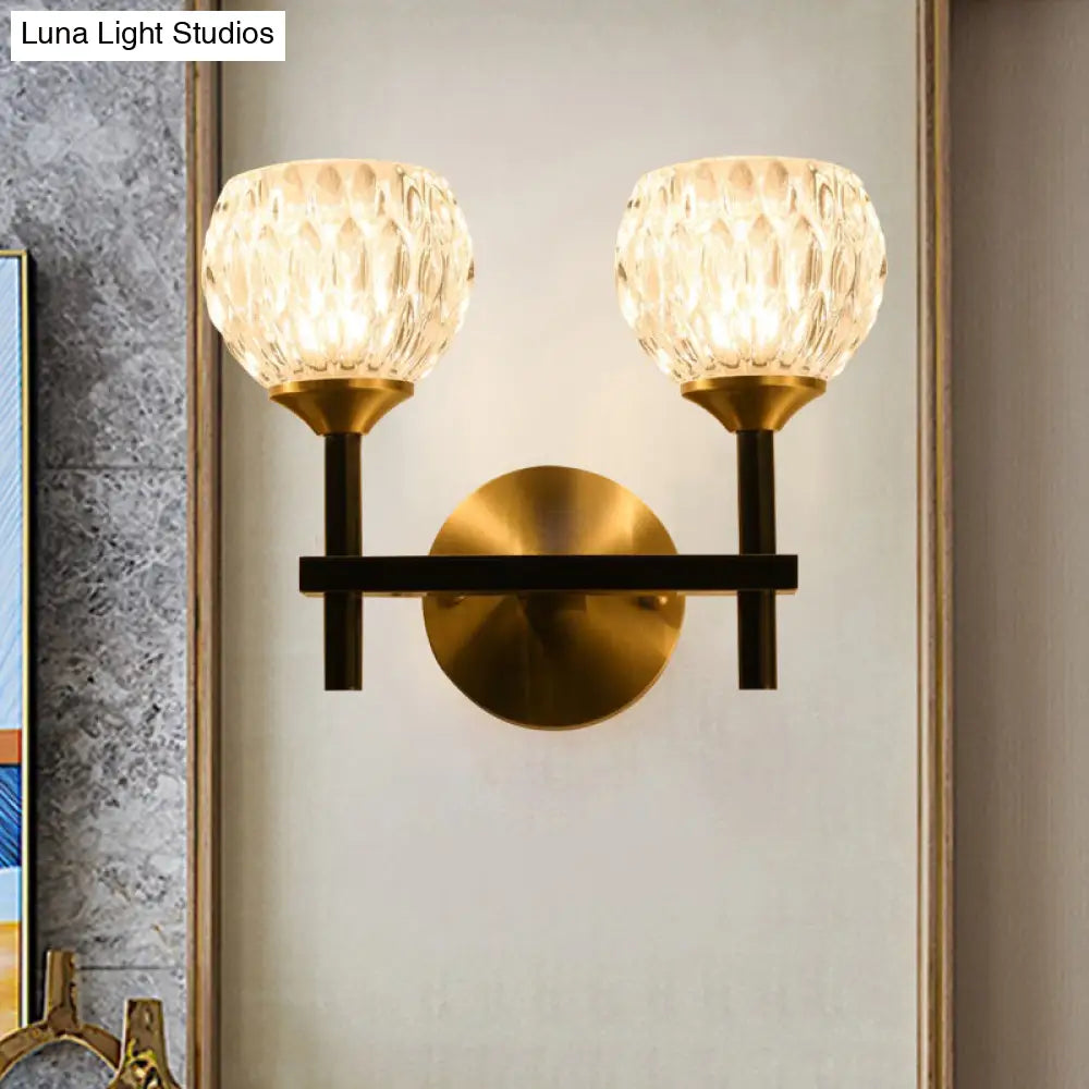Modern Black And Gold Wall Light With Clear Dimpled Glass For Living Room