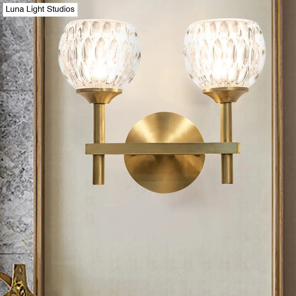 Modern Black And Gold Wall Light With Clear Dimpled Glass For Living Room