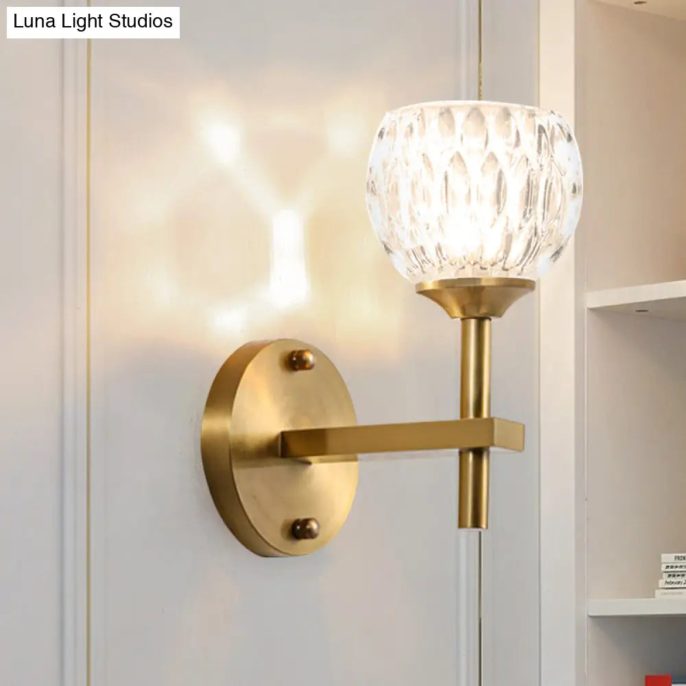 Modern Black And Gold Wall Light With Clear Dimpled Glass For Living Room