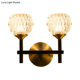 Modern Black And Gold Wall Light With Clear Dimpled Glass For Living Room