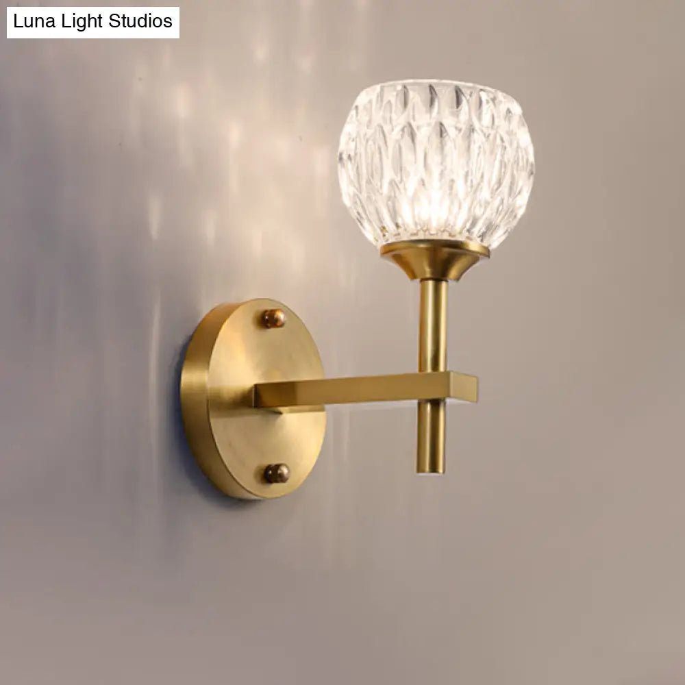 Modern Black And Gold Wall Light With Clear Dimpled Glass For Living Room
