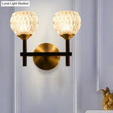 Modern Black And Gold Wall Light With Clear Dimpled Glass For Living Room