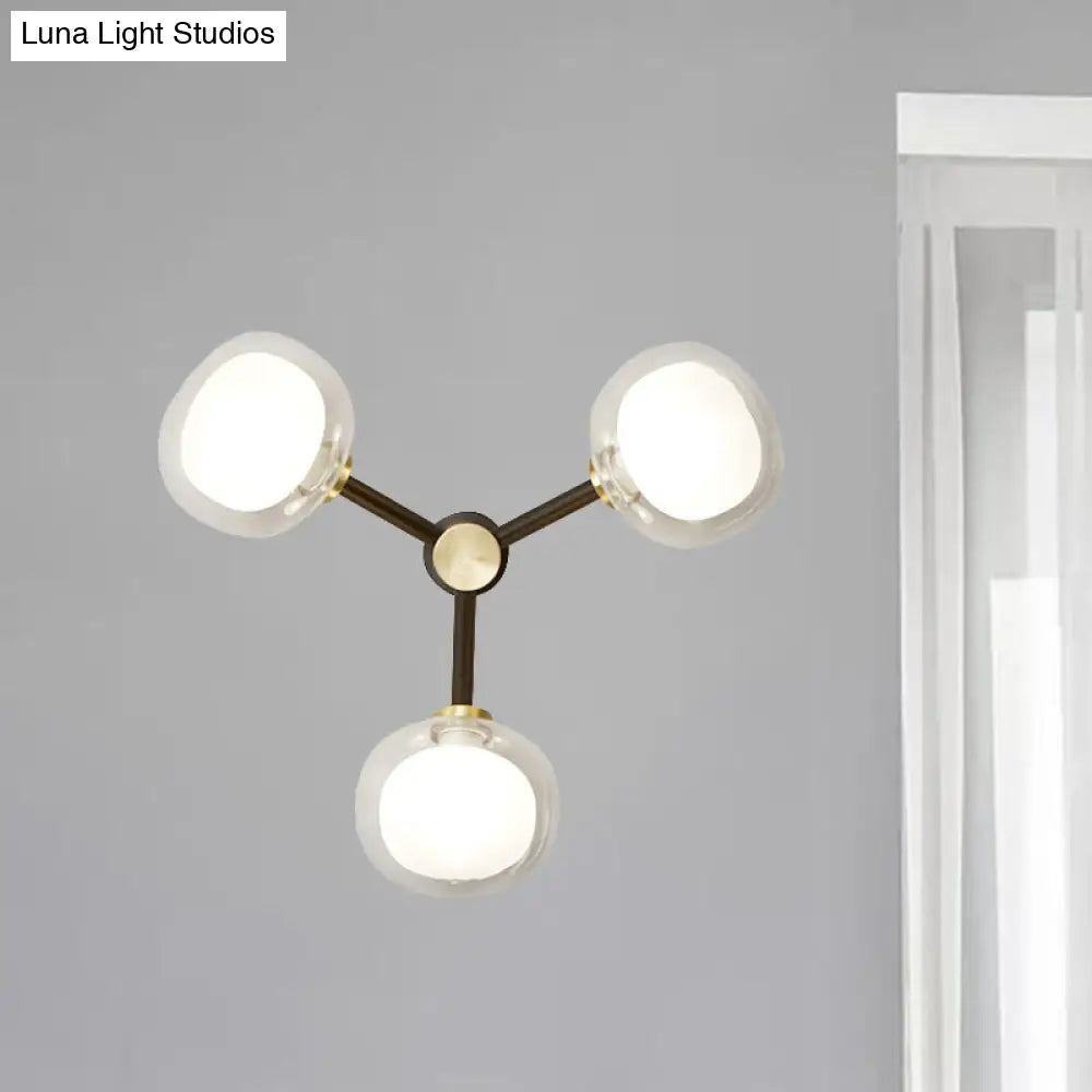 Modern Black And Gold Wall Sconce With Clear Glass Shade - 3-Head Bedroom Lighting