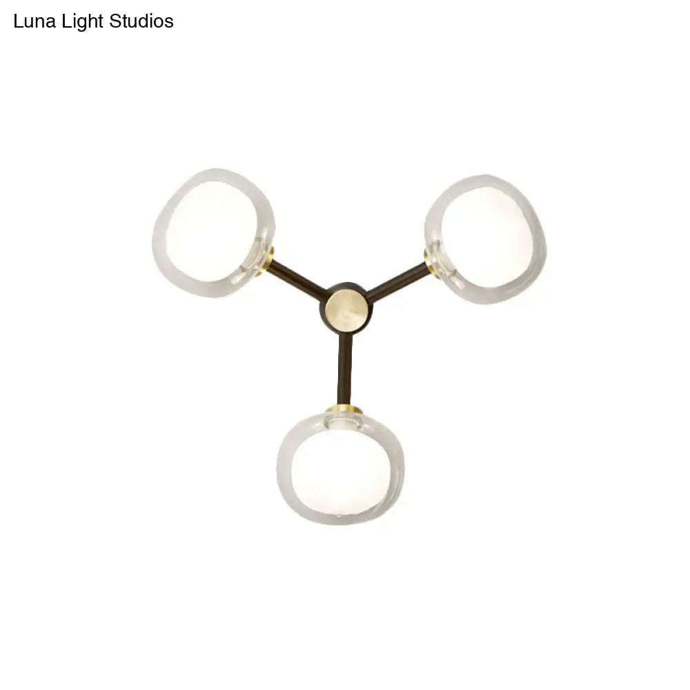 Modern Black And Gold Wall Sconce With Clear Glass Shade - 3-Head Bedroom Lighting