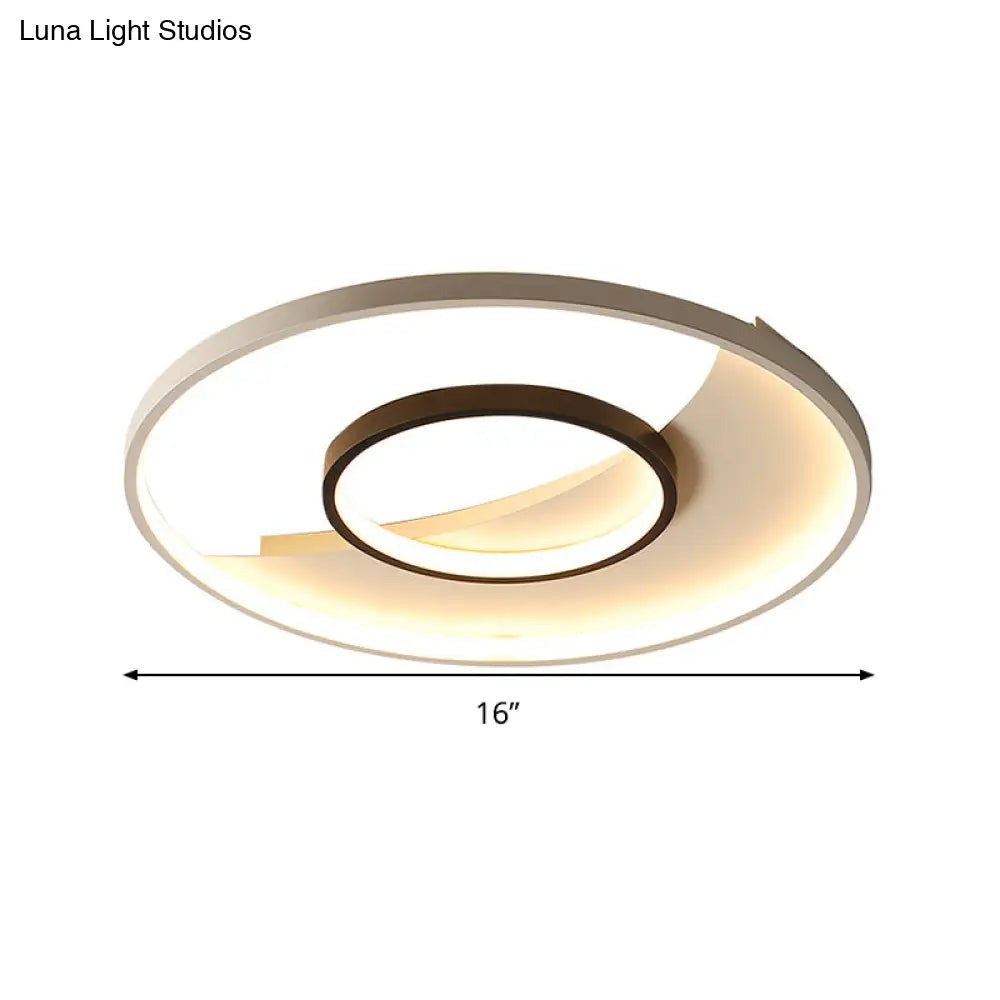 Modern Black And White Double Ring Led Flush Mount Ceiling Light - 16’/19.5’ Wide