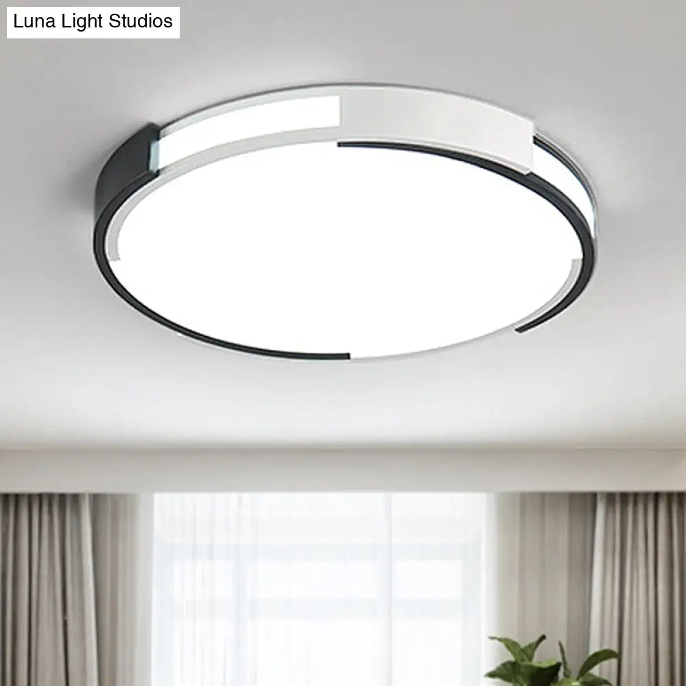 Modern Black And White Drum Flush Mount Ceiling Light Fixture - 18’/23.5’ Wide Metal Led