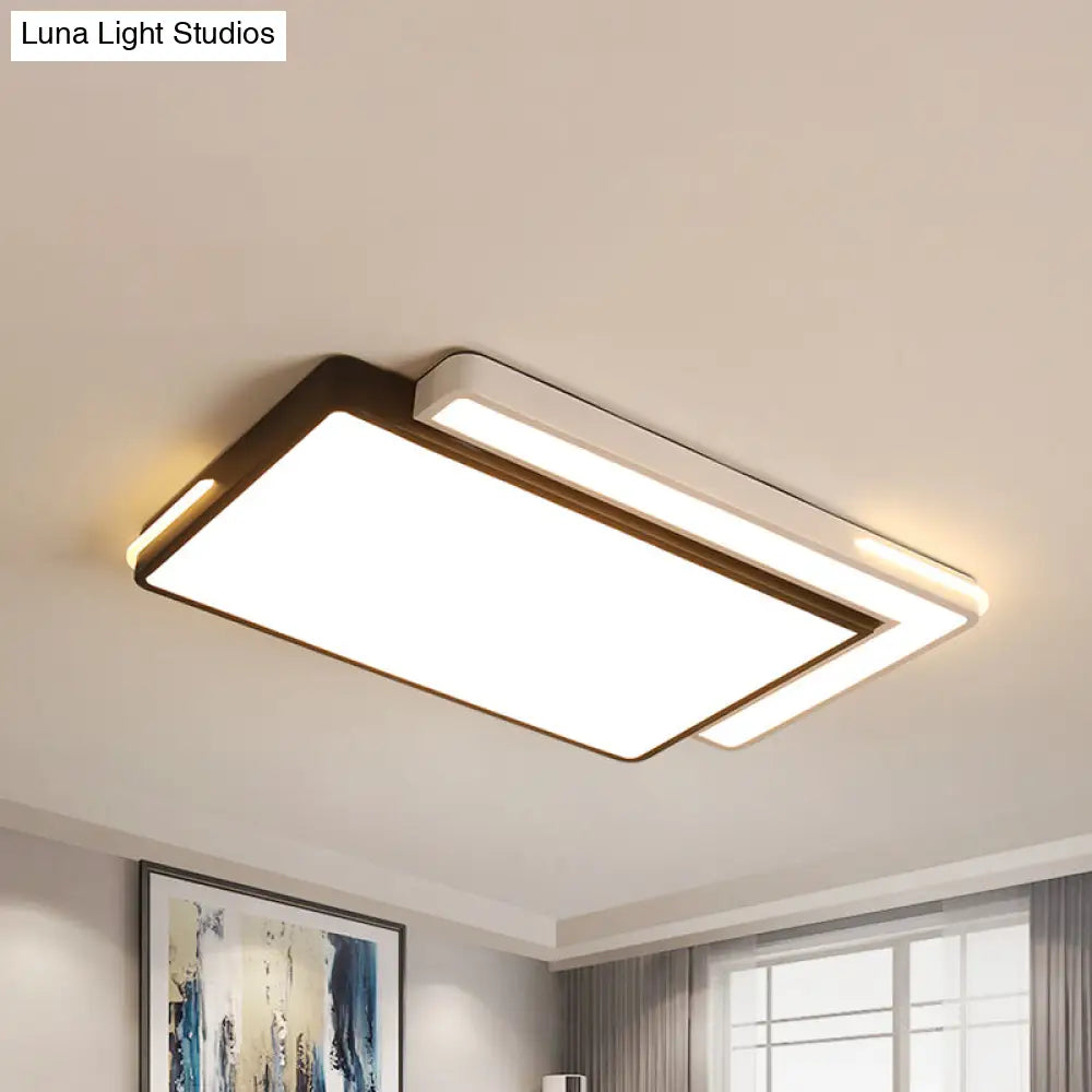 Modern Black And White Led Flush Light Fixture With Acrylic Shade - Square/Rectangle Ceiling In