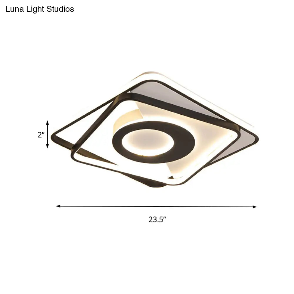 Modern Black And White Square Flush Ceiling Light Acrylic Led Fixture - 16’/19.5’/23.5’ Width