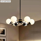 Modern Black Ball Chandelier With 6 Bulbs & White Frosted Glass Pendulum