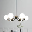Modern Black Ball Chandelier With 6 Bulbs & White Frosted Glass Pendulum
