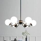 Modern Black Ball Chandelier With 6 Bulbs & White Frosted Glass Pendulum