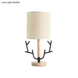 Modern Black Branch Night Table Lamp: 1-Head Wood Reading Light For Bedroom