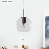 Modern Black/Brass/Chrome Pendant Lamp - 1 Light Clear Glass Ceiling Fixture