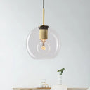 Modern Black/Brass/Chrome Pendant Lamp - 1 Light Clear Glass Ceiling Fixture Brass / Round