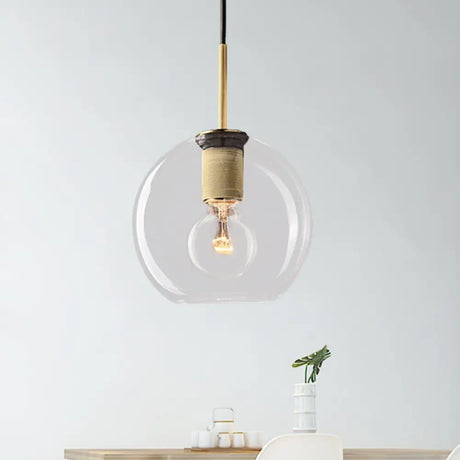 Modern Black/Brass/Chrome Pendant Lamp - 1 Light Clear Glass Ceiling Fixture Brass / Round