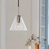 Modern Black/Brass/Chrome Pendant Lamp - 1 Light Clear Glass Ceiling Fixture Chrome / Triangle