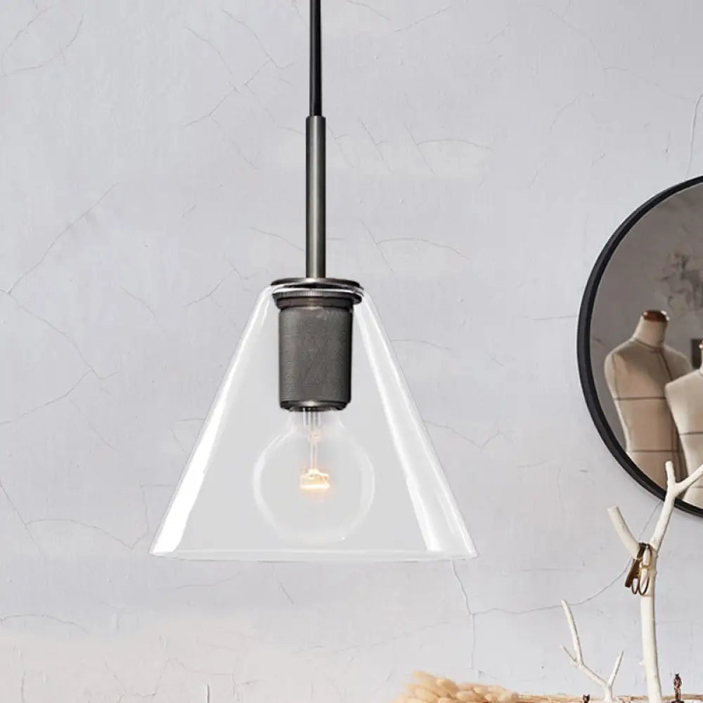 Modern Black/Brass/Chrome Pendant Lamp - 1 Light Clear Glass Ceiling Fixture Black / Triangle