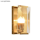Modern Black/Brass Rectangular Sconce Light With Clear Faceted Crystal And 1 Bulb