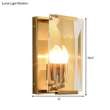 Modern Black/Brass Rectangular Sconce Light With Clear Faceted Crystal And 1 Bulb