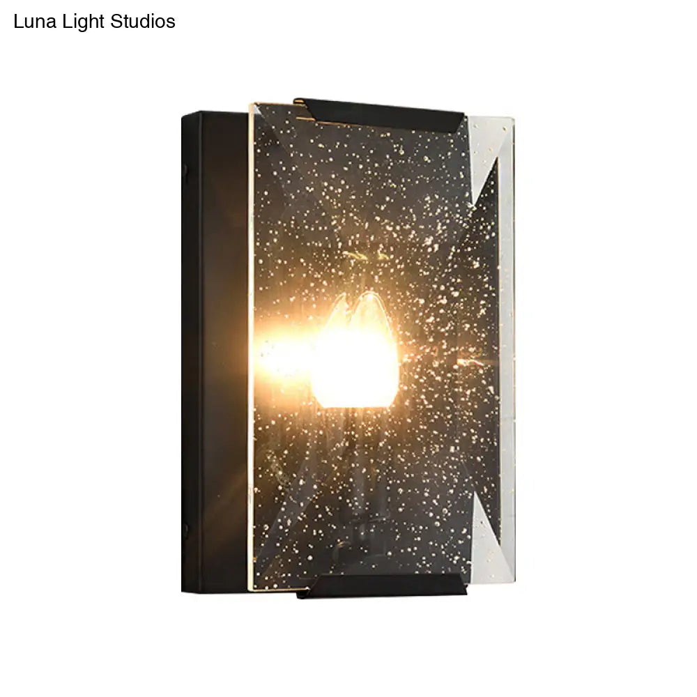 Modern Black/Brass Rectangular Sconce Light With Clear Faceted Crystal And 1 Bulb