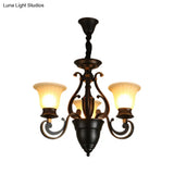 Modern Black Ceiling Chandelier With Frosted Glass Shades - 3/5-Light Up/Down Hanging Lamp Kit
