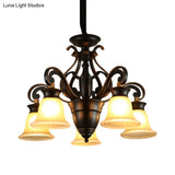 Modern Black Ceiling Chandelier With Frosted Glass Shades - 3/5-Light Up/Down Hanging Lamp Kit