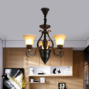 Modern Black Ceiling Chandelier With Frosted Glass Shades - 3/5-Light Up/Down Hanging Lamp Kit 3 /