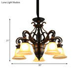Modern Black Ceiling Chandelier With Frosted Glass Shades - 3/5-Light Up/Down Hanging Lamp Kit
