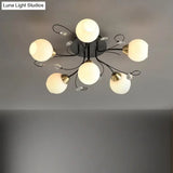Modern Black Ceiling Light With Opal Glass Shade - 6 Head Semi-Flush Mount For Living Room