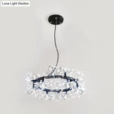 Modern Black Chandelier With 18-Bulb Lighting & Stylish Floral Crystal Bead Design