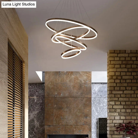 Modern Black Chandelier With Acrylic Shade - 1/2/3-Ring Living Room Ceiling Light In Warm/White