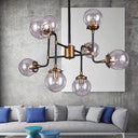 Modern Black Chrome Glass Globe Chandelier Pendant Light - Industrial Style 8/9 Lights For Living