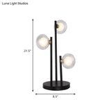Modern Black Clear Glass Led Night Lamp- 3 Heads For Bedroom Table