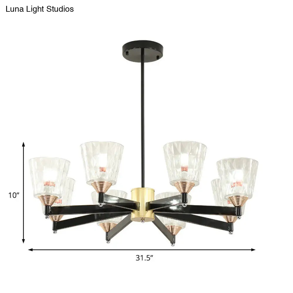 Modern Black Cone Chandelier - Lattice Glass 3/6/8 Lights Ceiling Hanging Light