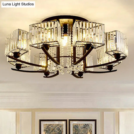 Modern Black Crystal Bedroom Ceiling Light - Rectangle Semi Flush Mount Lamp