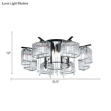 Modern Black Crystal Block Semi Flush Ceiling Light - Circle Flushmount For Living Room