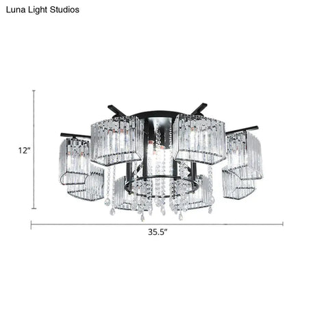 Modern Black Crystal Block Semi Flush Ceiling Light - Circle Flushmount For Living Room