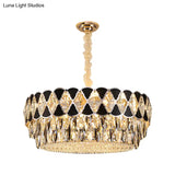 Modern Black Crystal Chandelier - Circular Living Room Pendant Light With 12 Heads