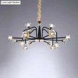 Modern Black Crystal Chandelier With 9/12 Lights - Pyramid Design Curved Arm Ceiling Hanging Light