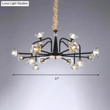 Modern Black Crystal Chandelier With 9/12 Lights - Pyramid Design Curved Arm Ceiling Hanging Light