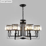 Modern Black Crystal Chandelier With Crooked Metal Frame - 6/8 Heads Clear Cubic Shades