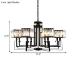 Modern Black Crystal Chandelier With Crooked Metal Frame - 6/8 Heads Clear Cubic Shades