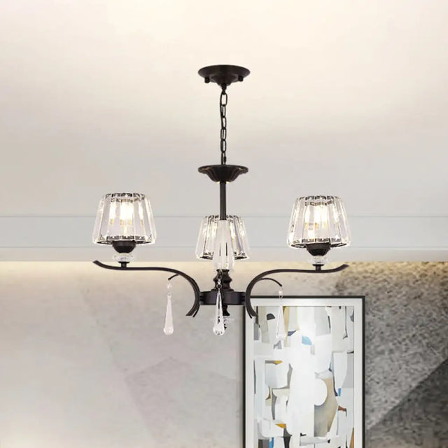 Modern Black Crystal Cone Chandelier - 3/6-Bulb Ceiling Suspension Lamp For Bedroom 3 /